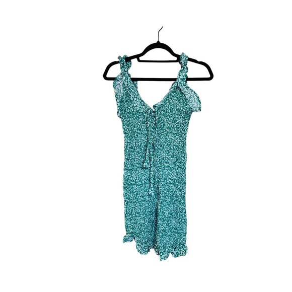 Green Floral Smocked Sleeveless Romper XS By Jopsa 100% Rayon Lightweight & Stre - Picture 1 of 3